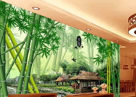 中国风风景画竹子竹林电视墙设计