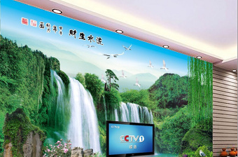 中国风山水画电视背景墙山水壁画