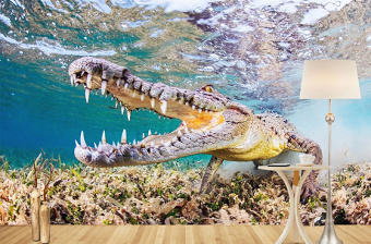 欧式现代海底世界鳄鱼3D背景墙