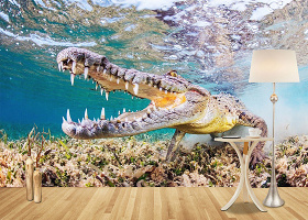 欧式现代海底世界鳄鱼3D背景墙