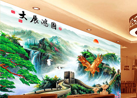 中国风彩画万里长城电视墙设计