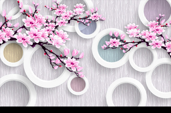 手绘中式花卉工笔画3D电视背景墙1...