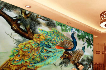 中国风孔雀风景画背景墙
