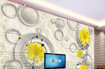 3D菊花电视背景墙壁画