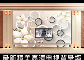 高清花朵时尚3D立体圆圈电视背景墙