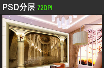 3D欧式宫殿建筑电视背景墙模板下载