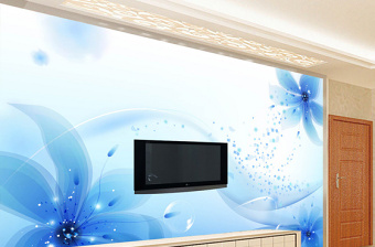 蓝色现代花卉时尚花卉壁画背景墙下载