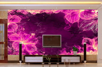 梦幻紫色花朵电视背景墙
