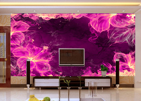 梦幻紫色花朵电视背景墙