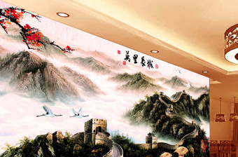 中国风万里长城水墨画电视墙设计
