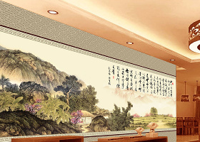 中式山水画卷轴背景墙