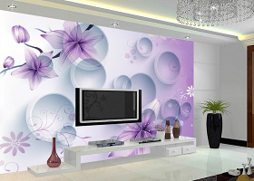 紫色梦幻花朵3D立体时尚电视背景墙