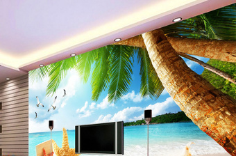 海景风景画沙滩电视背景墙