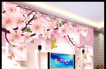 3D圆圈浪漫樱花电视背景墙