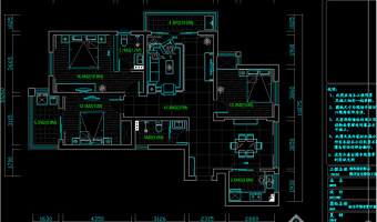 cad二居室施工图纸