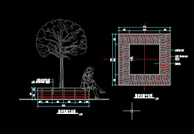防腐木的围树座椅CAD施工详图.