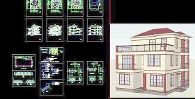 新农村实用别墅CAD施工图与效果图