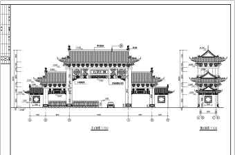 北京某四柱三楼框架结构大门建筑施工图