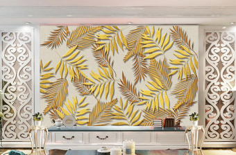 布纹3D立体浮雕金色叶子背景墙装饰画