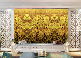 金色浮雕花朵花束背景墙