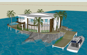 SU景观模型 滨水别墅模型图片