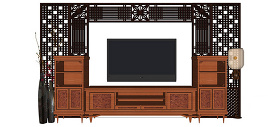 中式创意电视背景墙skp模型