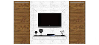 简约现代木纹电视背景墙skp模型