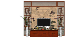 中式电视水墨背景墙skp模型