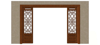 中式屏风风格电视背景墙skp模型