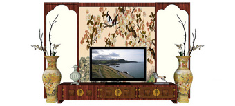 中式古典电视背景墙skp模型