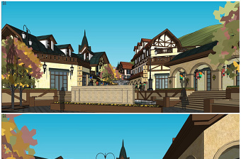 精品北欧瑞士风格商业街区草图大师模型