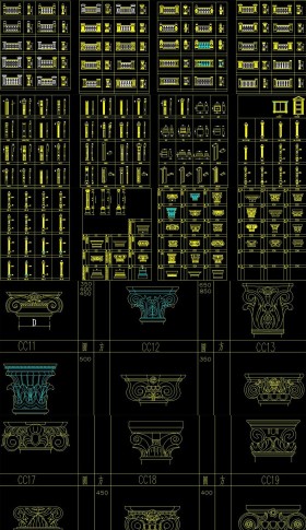 CAD歐式柱子羅馬柱欄桿柱頭雕花圍墻圖庫