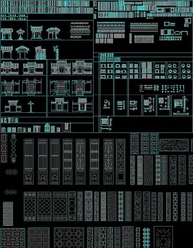 CAD中式门屏风雕花隔断门头窗户节点大全