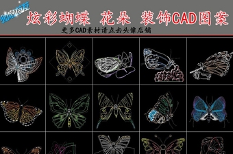 原创炫彩蝴蝶花朵CAD图库