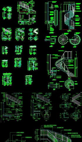 原创CAD旋转楼梯施工图楼梯大样图栏杆详图-版权可商用