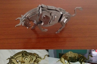 原创激光切割工艺品CAD图纸3D拼装图中国牛-版权可商用