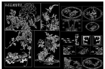 花鸟雕花雕刻装饰图案CAD图库