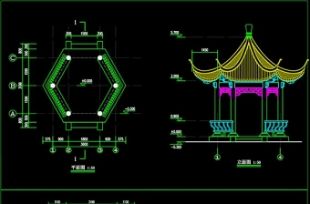 原创六角亭建筑结构CAD施工图纸-版权可商用