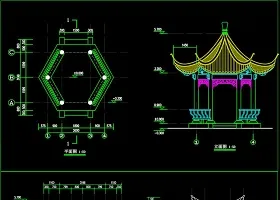 原创六角亭建筑结构CAD施工图纸-版权可商用