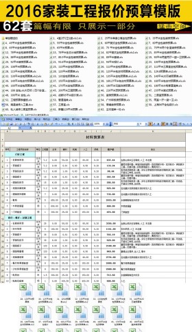 原创2016年62套家装工程报价预算合集-版权可商用