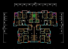 一梯四户高层住宅楼标准层户型图CAD