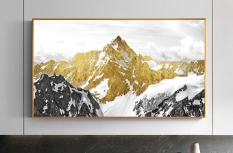 原创新中式抽象金色雪山抽象现代北欧装饰画