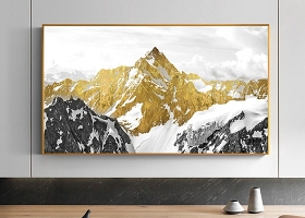 原创新中式抽象金色雪山抽象现代北欧装饰画