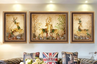 原创欧式复古高档3D麋鹿抽象客厅北欧装饰画