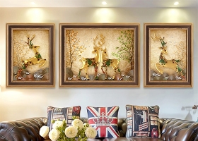 原创欧式复古高档3D麋鹿抽象客厅北欧装饰画