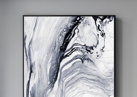 原创新中式黑白抽象水墨油画现代北欧玄关客厅