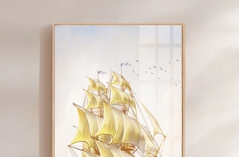 原创北欧简约水彩油画大海帆船风景装饰画