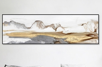 原创新中式水墨意境山水抽象金箔装饰画床头画