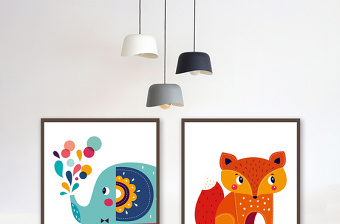 现代创意简约布艺儿童房客厅二联装饰画