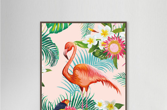 色彩绚丽热带丛林火烈鸟客厅书房装饰画
